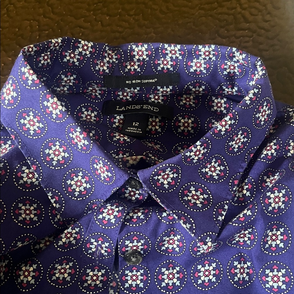 Purple Patterned No Iron Long Sleeve Shirt - Picture 3 of 4
